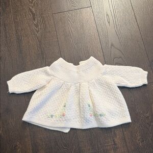 Cozy White Baby Sweater Dress with Embroidery Floral Accents - vintage